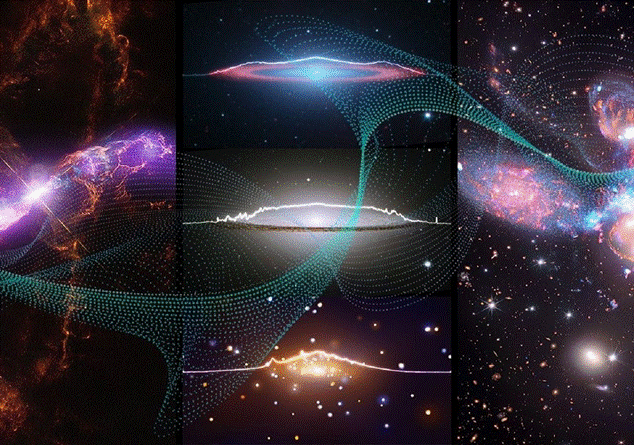 Visualización de sonidos cósmicos y sonificación de datos a partir de imágenes espaciales, que ilustran cómo los datos astronómicos pueden traducirse en música.